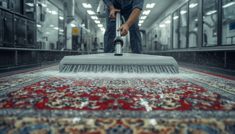 شخصی در حال شستن فرش